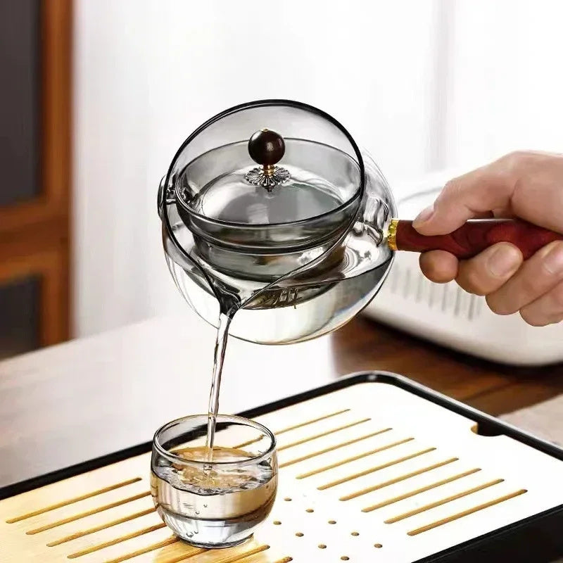 Semi-automatic Rotary Heat-resistant Glass Teapot Lazy Tea Making