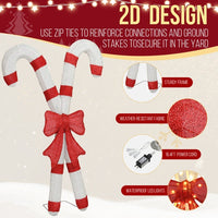 Lighted Candy Cane And Red Bowknot Christmas Decorations