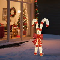 Lighted Candy Cane And Red Bowknot Christmas Decorations