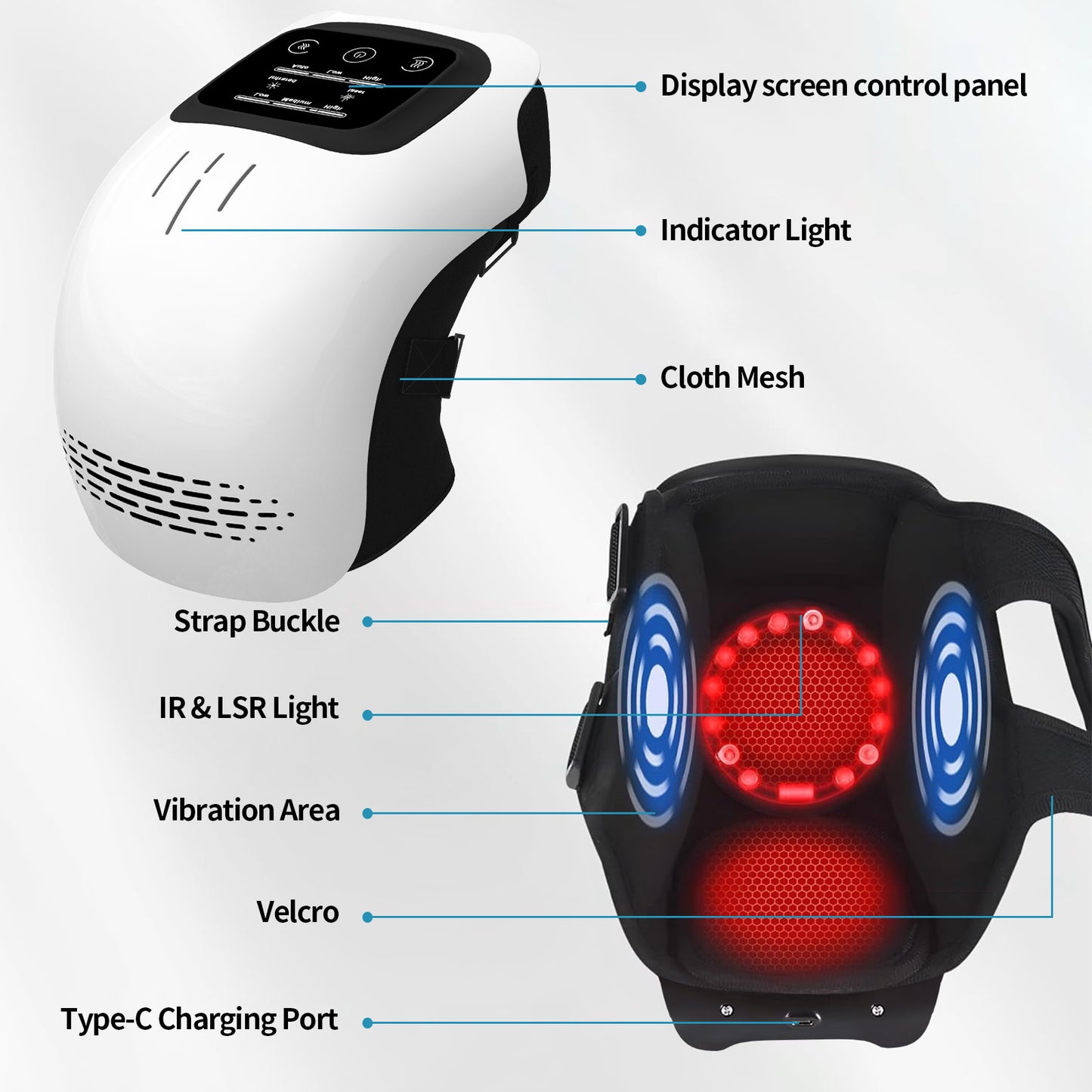 Intelligent Home Use Electric Rechargeable Pain Relief Infrared Laser Vibration Knee Massager