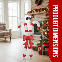 Lighted Candy Cane And Red Bowknot Christmas Decorations