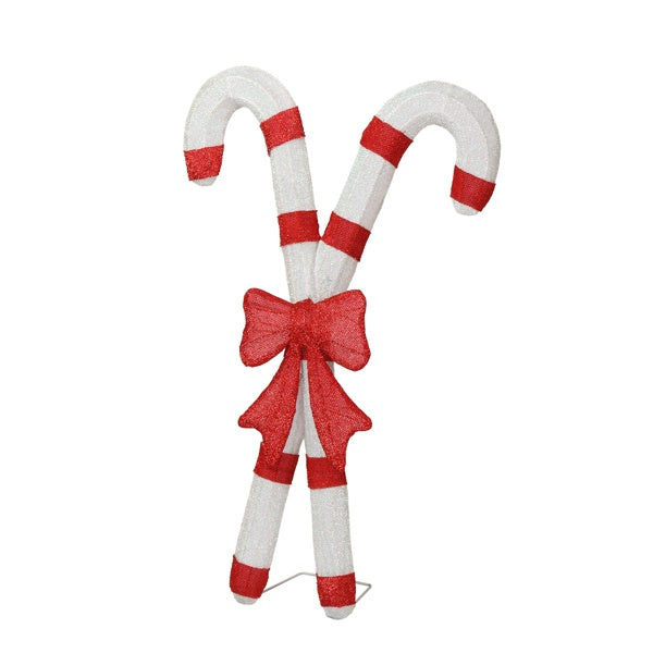 Lighted Candy Cane And Red Bowknot Christmas Decorations