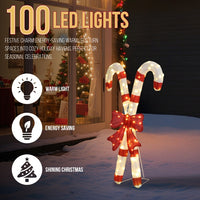 Lighted Candy Cane And Red Bowknot Christmas Decorations