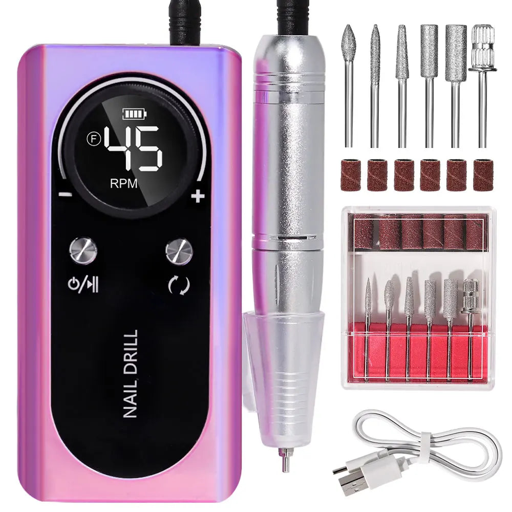 Rechargeable Nail Drill Machine with LCD Low Noise Professional Nail Polish Sander