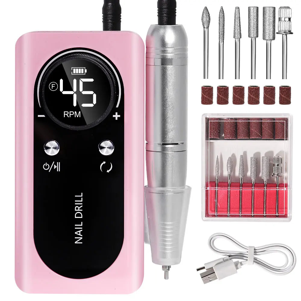 Rechargeable Nail Drill Machine with LCD Low Noise Professional Nail Polish Sander