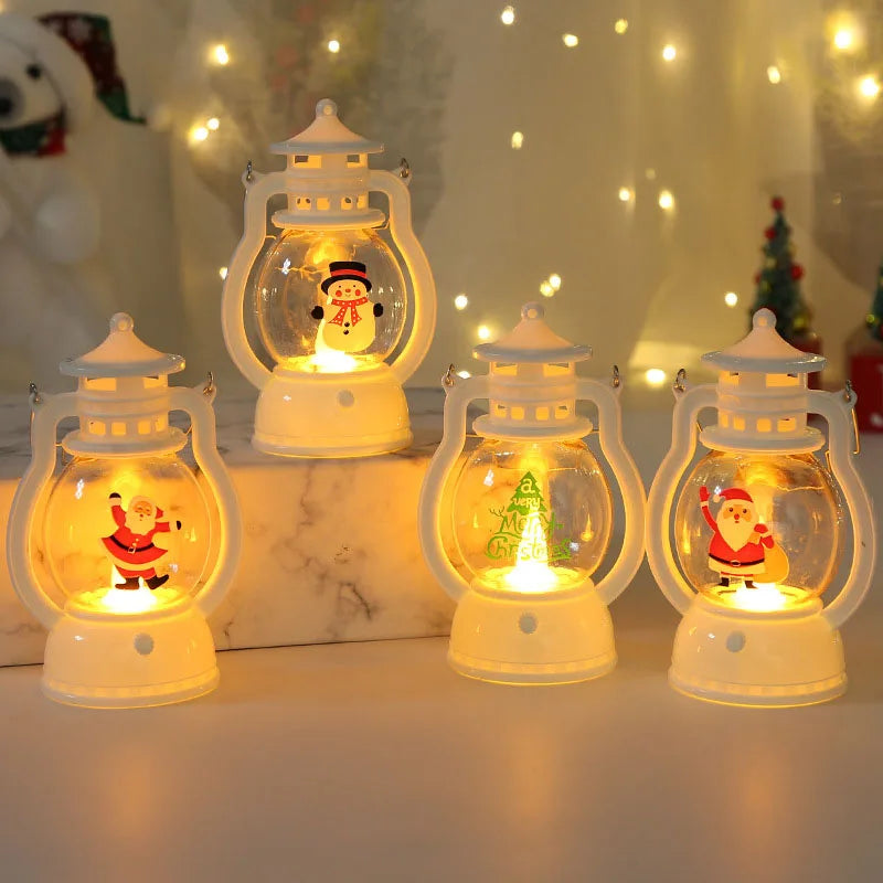 Portable LED Christmas Santa Claus Snowman Lanterns Indoor Decor Lights Battery Powered