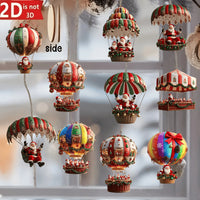 10Pcs Christmas Wooden Hot Air Balloon Santa Claus 2D Flat Wooden Pendant Christmas Tree Decoration