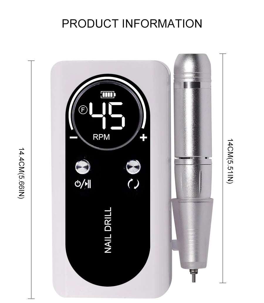 Rechargeable Nail Drill Machine with LCD Low Noise Professional Nail Polish Sander