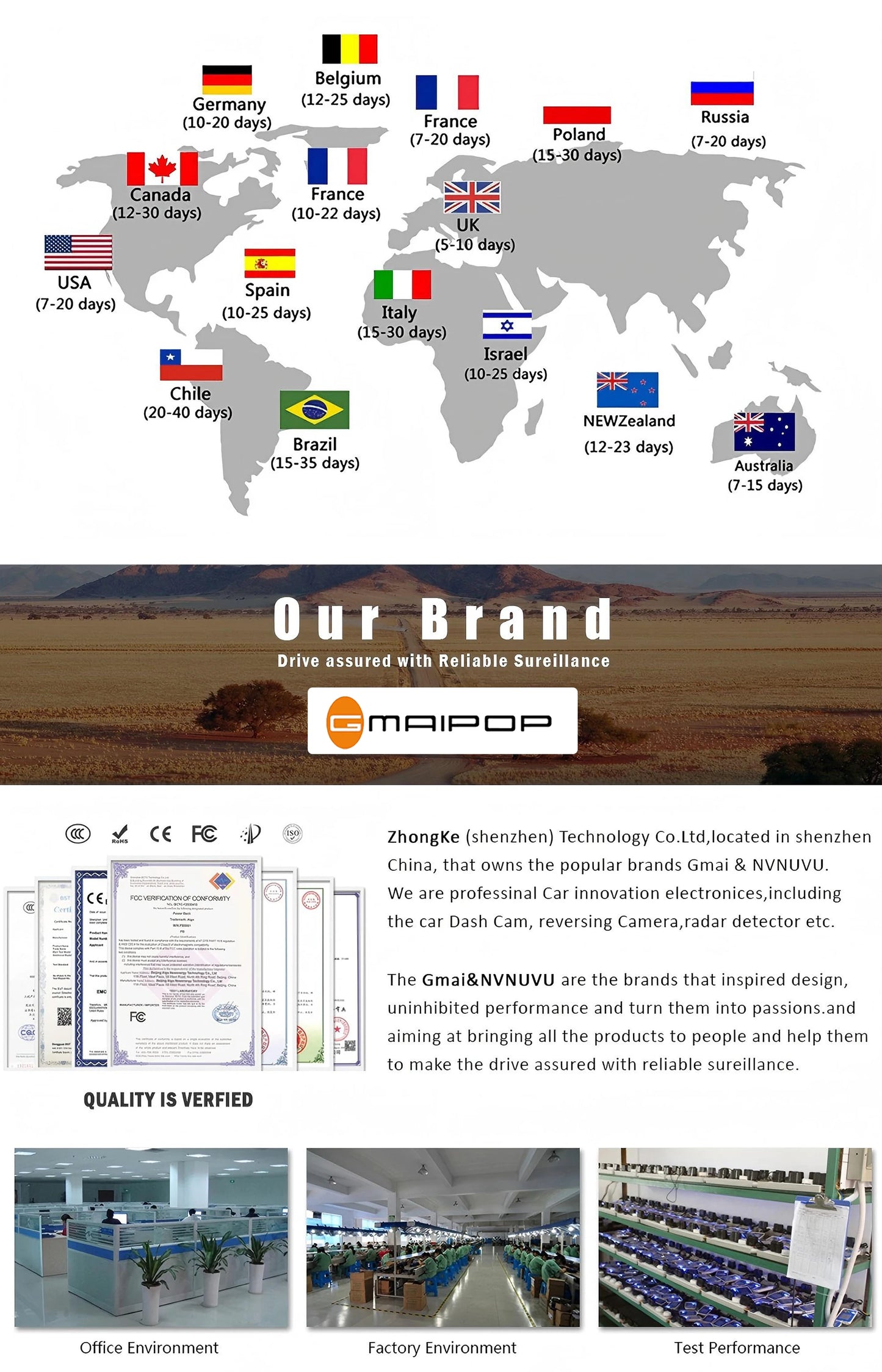 Car Dash Cam 4 Channel Black Box WiFi Driving  HD Camera