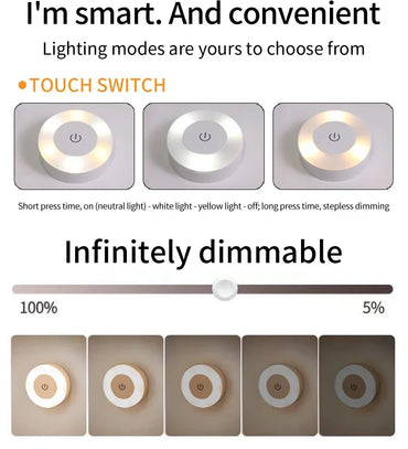 Rechargeable Night Light with Touch Switch Dimmable Magnetic Book Light