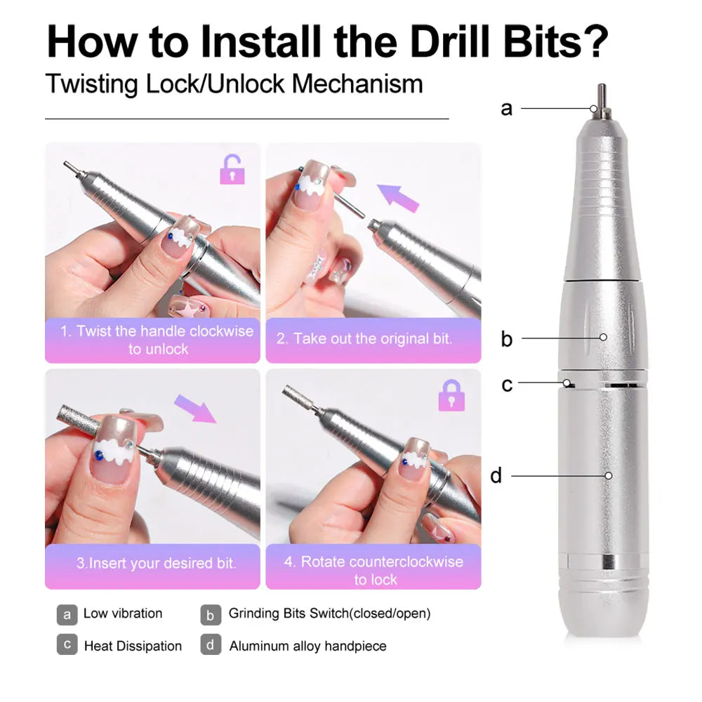 Rechargeable Nail Drill Machine with LCD Low Noise Professional Nail Polish Sander