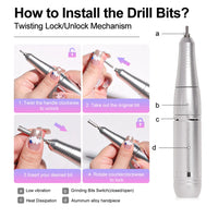 Rechargeable Nail Drill Machine with LCD Low Noise Professional Nail Polish Sander