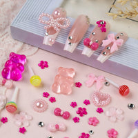 12Grids/Box 3D Mixed Bowknot Pearl Heart Nail Charms Flatback Resin Flower,Star,Moon Nail