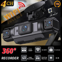 Car Dash Cam 4 Channel Black Box WiFi Driving  HD Camera