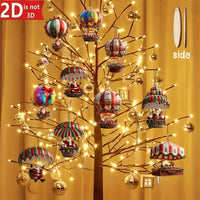 10Pcs Christmas Wooden Hot Air Balloon Santa Claus 2D Flat Wooden Pendant Christmas Tree Decoration