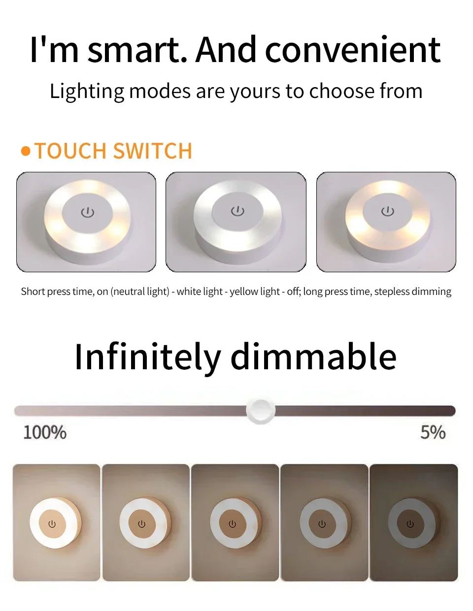 Rechargeable Night Light with Touch Switch Dimmable Magnetic Book Light