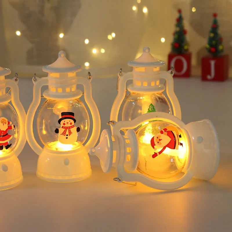 Portable LED Christmas Santa Claus Snowman Lanterns Indoor Decor Lights Battery Powered