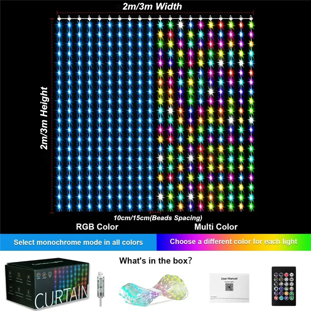 400-800 LED RGB Smart Curtain Party Lights with Music,App Controls and Remote