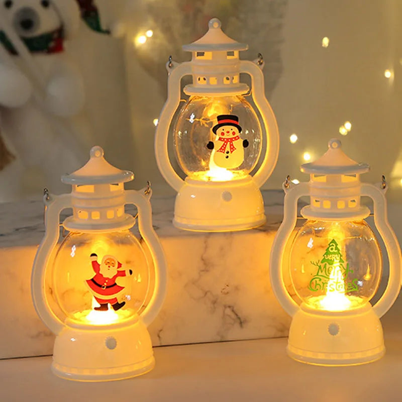 Portable LED Christmas Santa Claus Snowman Lanterns Indoor Decor Lights Battery Powered