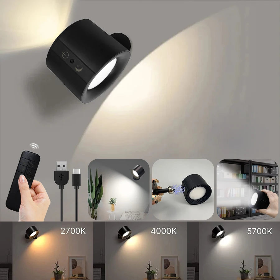 Led Double Head Wall Sconces light Touch Control Remote 360 Rotatable 3 Color Modes Wall Light