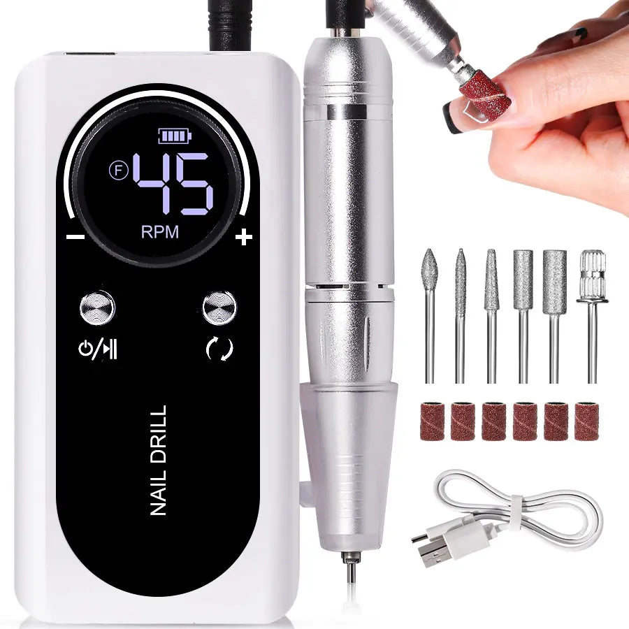 Rechargeable Nail Drill Machine with LCD Low Noise Professional Nail Polish Sander