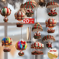 10Pcs Christmas Wooden Hot Air Balloon Santa Claus 2D Flat Wooden Pendant Christmas Tree Decoration