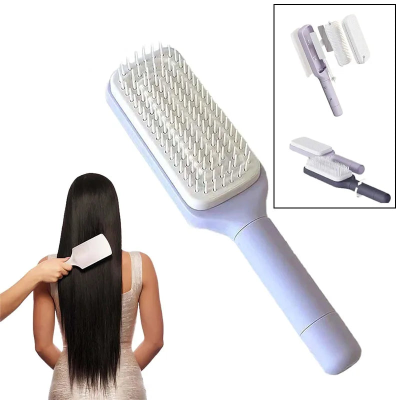 Telescopic Massage Cleaning Anti-static Rotatable Self Cleaning Hair Brush