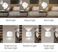 Led Double Head Wall Sconces light Touch Control Remote 360 Rotatable 3 Color Modes Wall Light