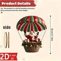 10Pcs Christmas Wooden Hot Air Balloon Santa Claus 2D Flat Wooden Pendant Christmas Tree Decoration