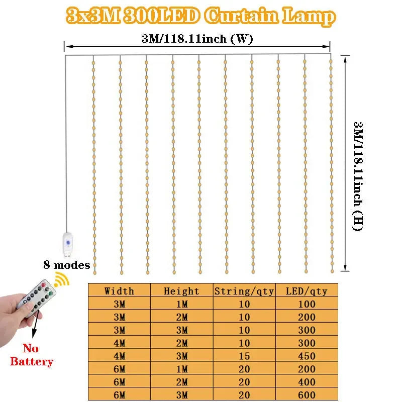 USB Power Curtain LED Light String Christmas Decoration for Hoem Bedroom