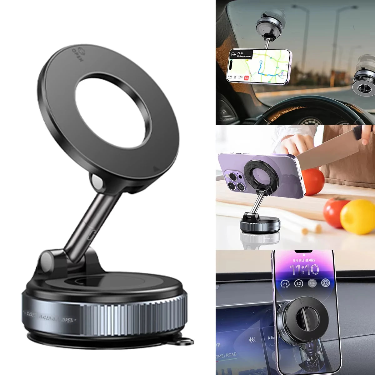 Car Phone Magnetic Stand Holder Mechanical Vacuum Suction Cup Rotate 360°