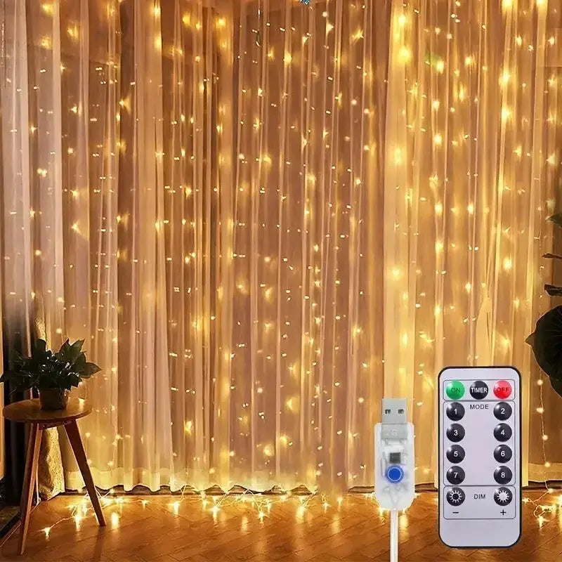 USB Power Curtain LED Light String Christmas Decoration for Hoem Bedroom