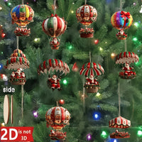 10Pcs Christmas Wooden Hot Air Balloon Santa Claus 2D Flat Wooden Pendant Christmas Tree Decoration