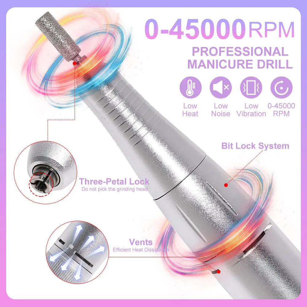 Rechargeable Nail Drill Machine with LCD Low Noise Professional Nail Polish Sander