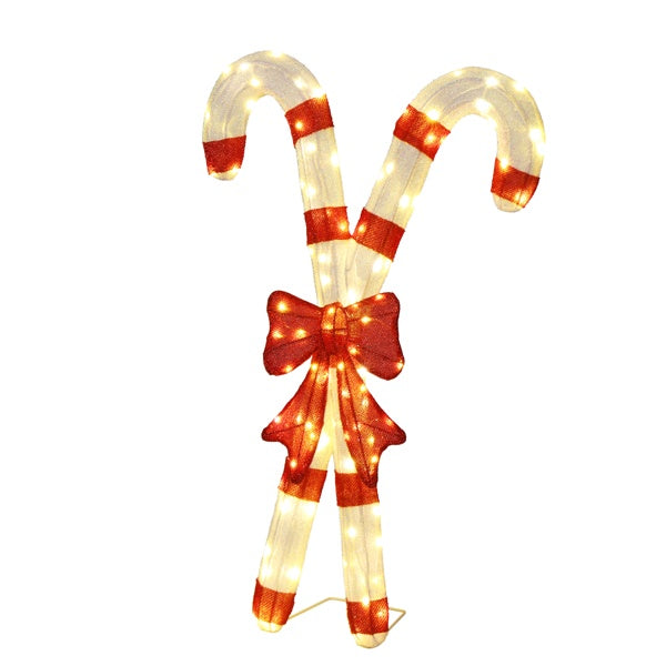 Lighted Candy Cane And Red Bowknot Christmas Decorations